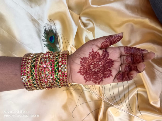 wedding kundan bangles new flower kada designs set - Red & green