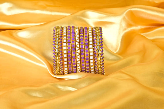 Kundan Worked Silkthread Bangles- Purple and White combination
