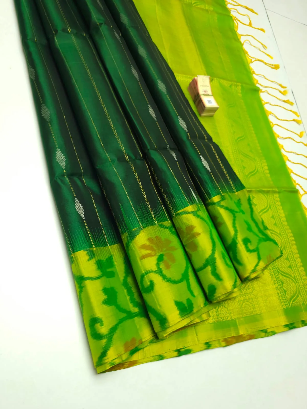 Ikkat Border soft silk sarees -green