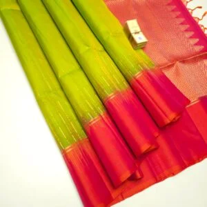 Raindrop design Soft silk saree- Green with Red