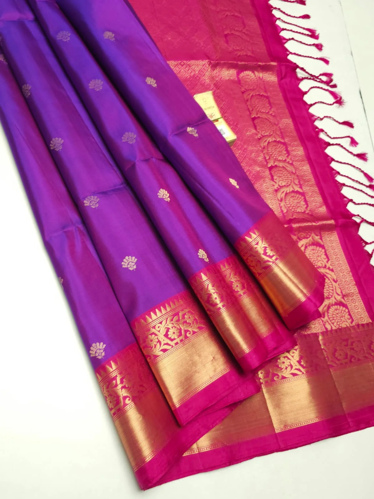 kanji Jaquard border Sarees -Dark Purple with Pink