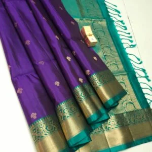 kanji Jaquard border Sarees -violet with green