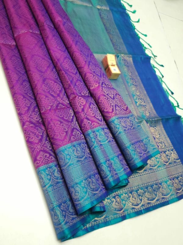 Soft Silk Saree Brocade work -Blue with Pink