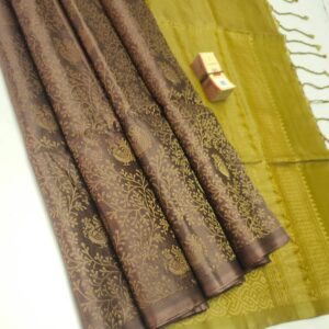 kanji Jaquard border Sarees -brown with green