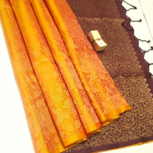 kanji Jaquard Sarees - orange with maroon