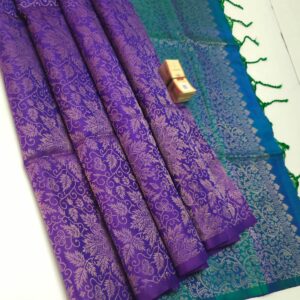 kanji Jaquard Sarees - dark purple with blue