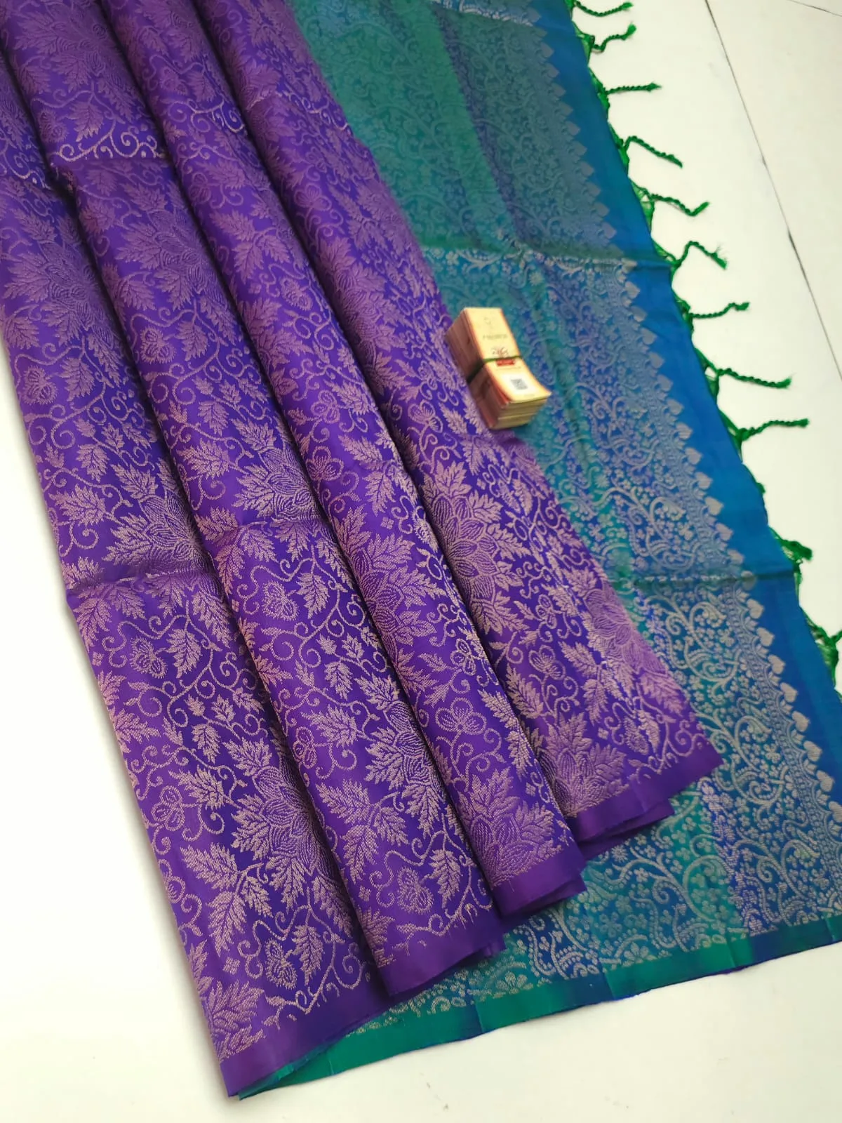 kanji Jaquard Sarees - dark purple with blue