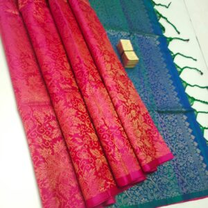 kanji Jaquard Sarees - pink with blue